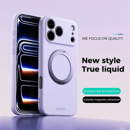 ABEEL For iPhone 17 Pro Magnetic Case Kickstand Skin Touch Liquid Silicone Phone Cover - Purple - 2
