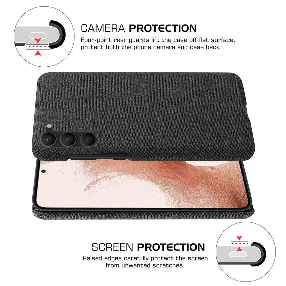 For Samsung Galaxy S23+ Solid Color Hard PC+Cloth Phone Cover Anti-scratch Protective Cover - Black - 5