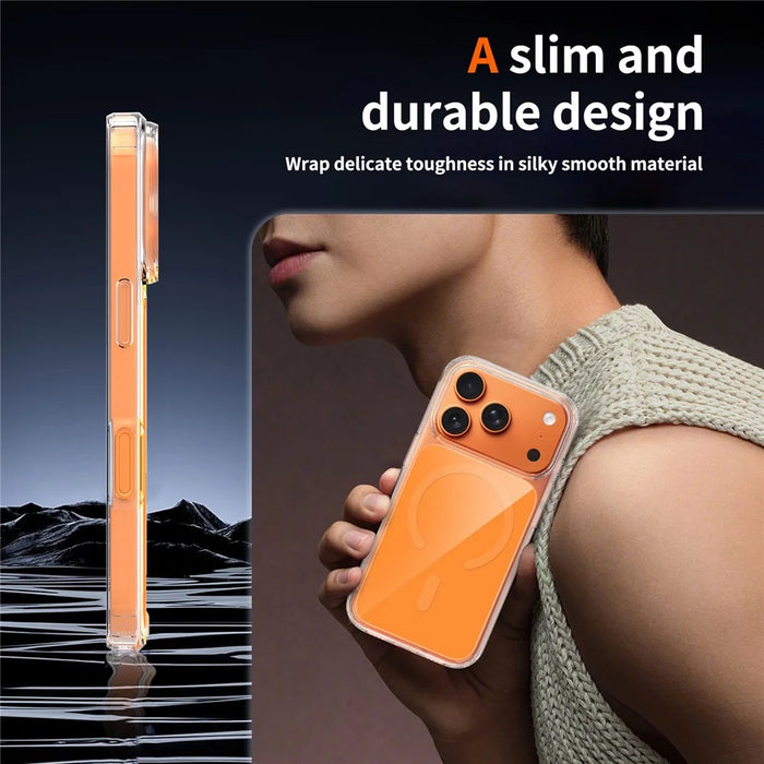For iPhone 17 Pro Magnetic Case TPU PC Clear Phone Cover with Explosion-Proof Tempered Glass Compatible with MagSafe - Orange - 6