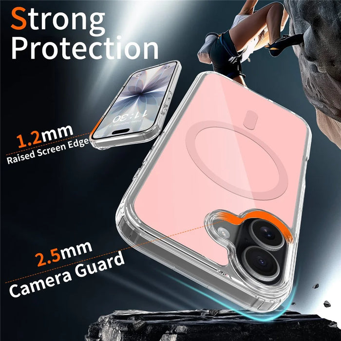 For iPhone 17 Magnetic Case TPU PC Clear Phone Cover with Explosion-Proof Tempered Glass Compatible with MagSafe - Pink - 2