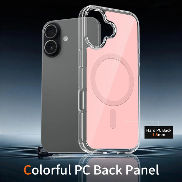 For iPhone 17 Magnetic Case TPU PC Clear Phone Cover with Explosion-Proof Tempered Glass Compatible with MagSafe - Pink - 3