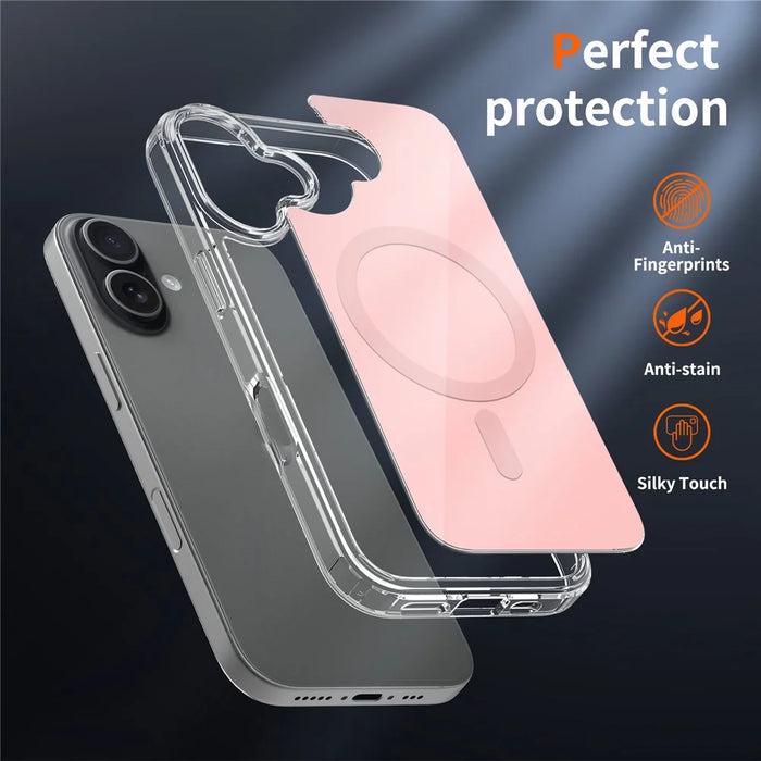 For iPhone 17 Magnetic Case TPU PC Clear Phone Cover with Explosion-Proof Tempered Glass Compatible with MagSafe - Pink - 4