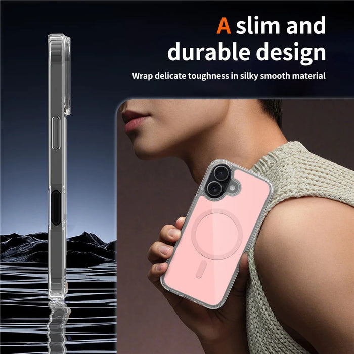 For iPhone 17 Magnetic Case TPU PC Clear Phone Cover with Explosion-Proof Tempered Glass Compatible with MagSafe - Pink - 5