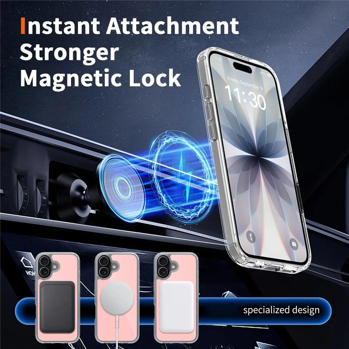 For iPhone 17 Magnetic Case TPU PC Clear Phone Cover with Explosion-Proof Tempered Glass Compatible with MagSafe - Pink - 6