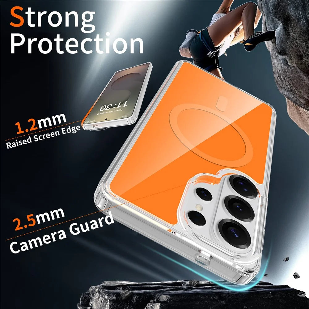For Samsung Galaxy S26 Ultra Magnetic Case TPU PC Clear Phone Cover with Explosion-Proof Tempered Glass - Orange - 3