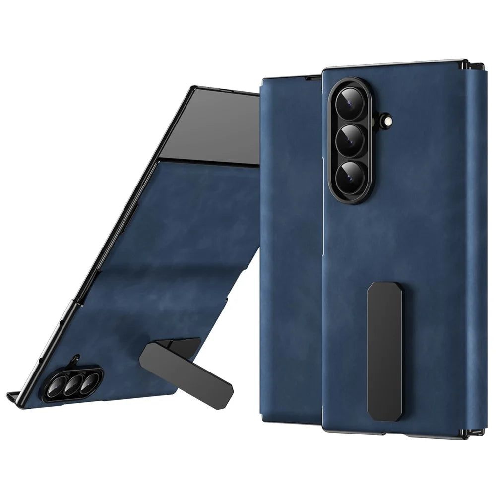 For Samsung Galaxy Z TriFold 5G Case Kickstand Nappa Texture Leather + PC Phone Cover - Sapphire - 1