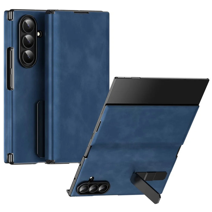 For Samsung Galaxy Z TriFold 5G Case Kickstand Nappa Texture Leather + PC Phone Cover - Sapphire - 2