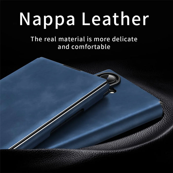 For Samsung Galaxy Z TriFold 5G Case Kickstand Nappa Texture Leather + PC Phone Cover - Sapphire - 3