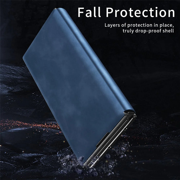 For Samsung Galaxy Z TriFold 5G Case Kickstand Nappa Texture Leather + PC Phone Cover - Sapphire - 4