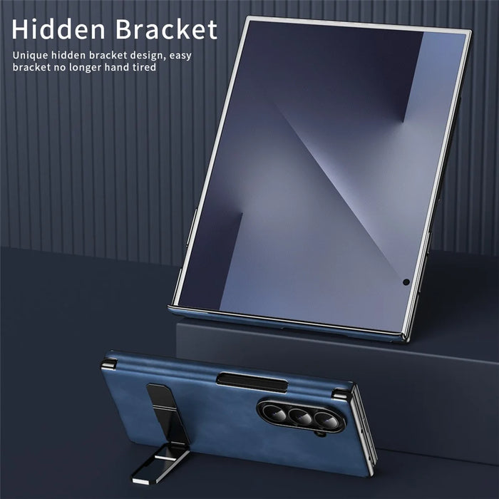 For Samsung Galaxy Z TriFold 5G Case Kickstand Nappa Texture Leather + PC Phone Cover - Sapphire - 7