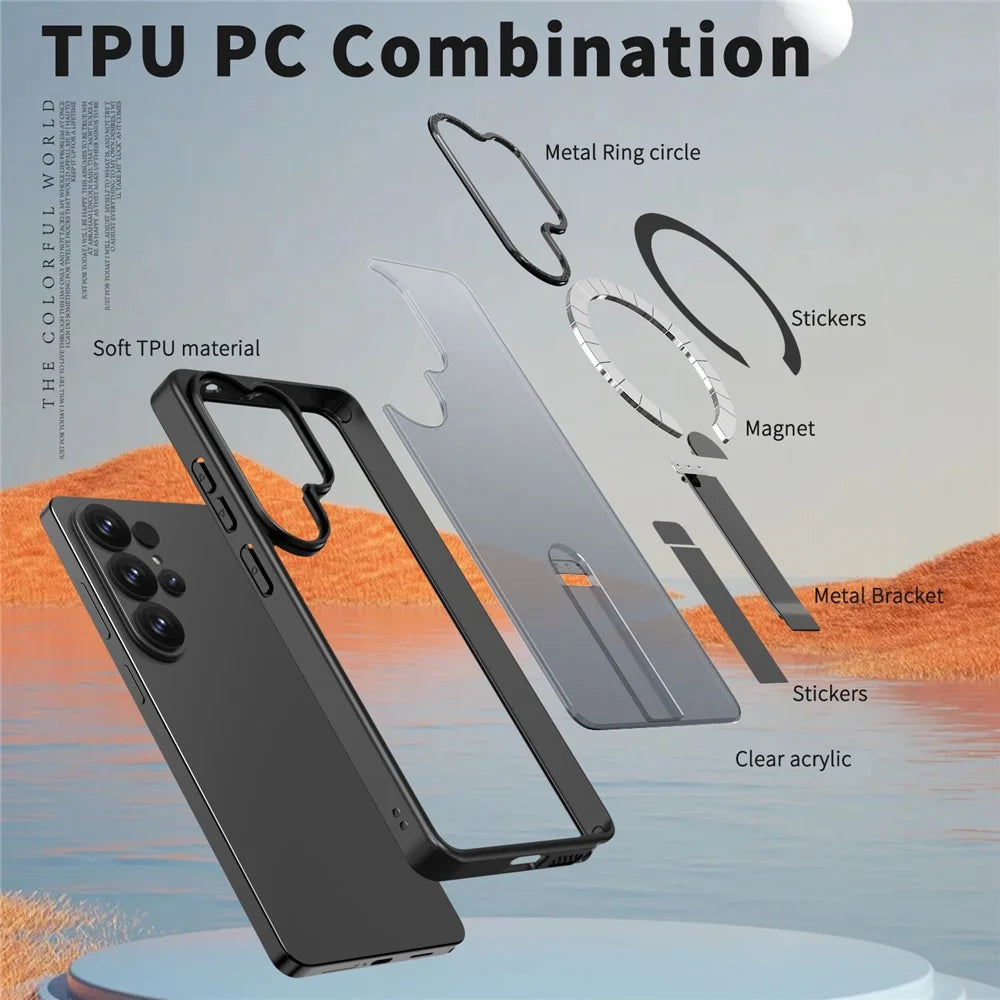 For Samsung Galaxy S26 Ultra Magnetic Case Kickstand TPU + Acrylic Phone Cover - Black - 5