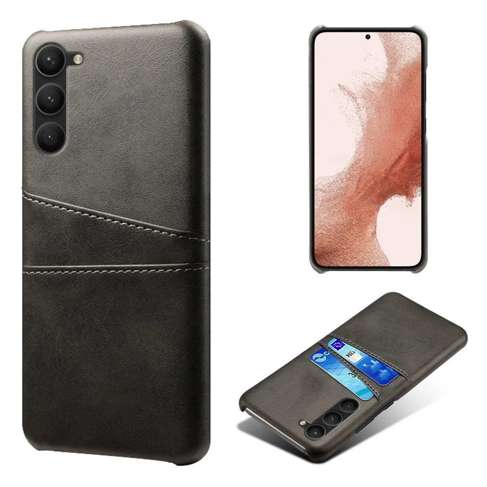 For Samsung Galaxy S23+ Dual Card Slots PU Leather Coated PC Cover Drop-proof Protective Phone Case - Black - 1