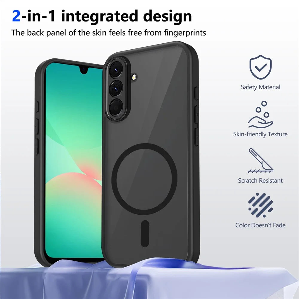 For Samsung Galaxy S26 Magnetic Case Skin Touch Matte PC + TPU Anti-Drop Phone Cover - Black - Translucent - 3