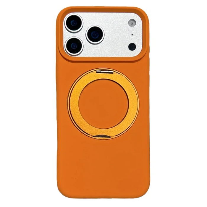 For iPhone 18 Pro Max / 17 Pro Max Liquid Silicone Case PC Aluminium Alloy Magnetic Phone Back Cover with Kickastand Compatible with MagSafe - Orange - 1