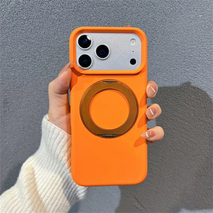 For iPhone 18 Pro Max / 17 Pro Max Liquid Silicone Case PC Aluminium Alloy Magnetic Phone Back Cover with Kickastand Compatible with MagSafe - Orange - 2