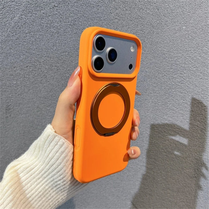 For iPhone 18 Pro Max / 17 Pro Max Liquid Silicone Case PC Aluminium Alloy Magnetic Phone Back Cover with Kickastand Compatible with MagSafe - Orange - 3