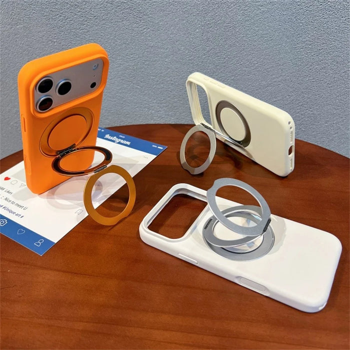 For iPhone 18 Pro Max / 17 Pro Max Liquid Silicone Case PC Aluminium Alloy Magnetic Phone Back Cover with Kickastand Compatible with MagSafe - Orange - 6