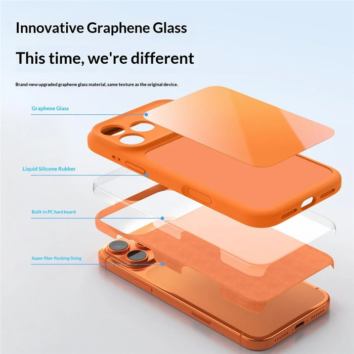 For iPhone 17 Pro Case Liquid Silicone + PC + Graphene Glass Shockproof Phone Cover - Orange - 4