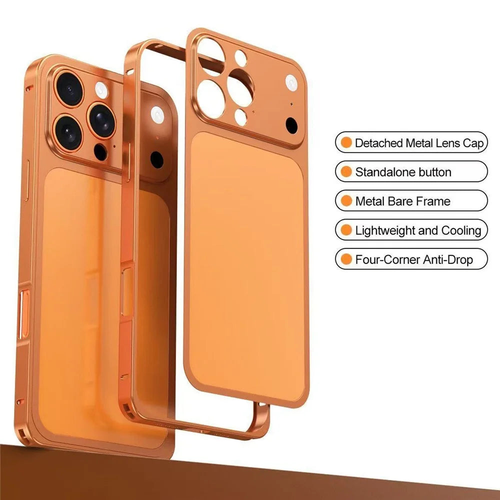 For iPhone 16 Pro Case Transform to 17 Pro Locking Buckle Metal Frame Alloy Back Phone Cover - Orange - 3