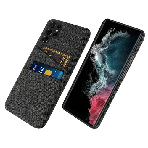 For Samsung Galaxy S23 Ultra Cloth Texture Dual Card Slots Phone Case Anti-scratch Hard PC Protective Cover - Black - 1