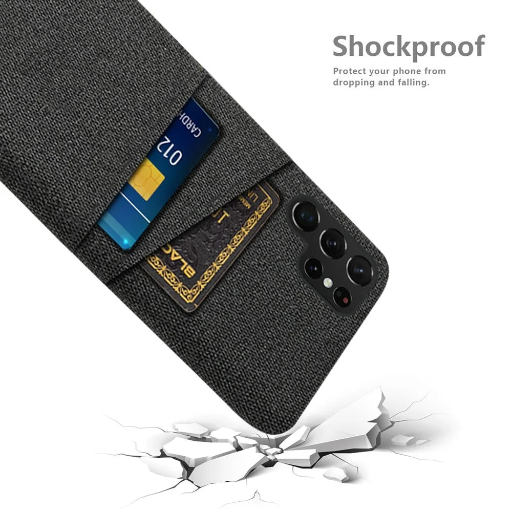 For Samsung Galaxy S23 Ultra Cloth Texture Dual Card Slots Phone Case Anti-scratch Hard PC Protective Cover - Black - 4