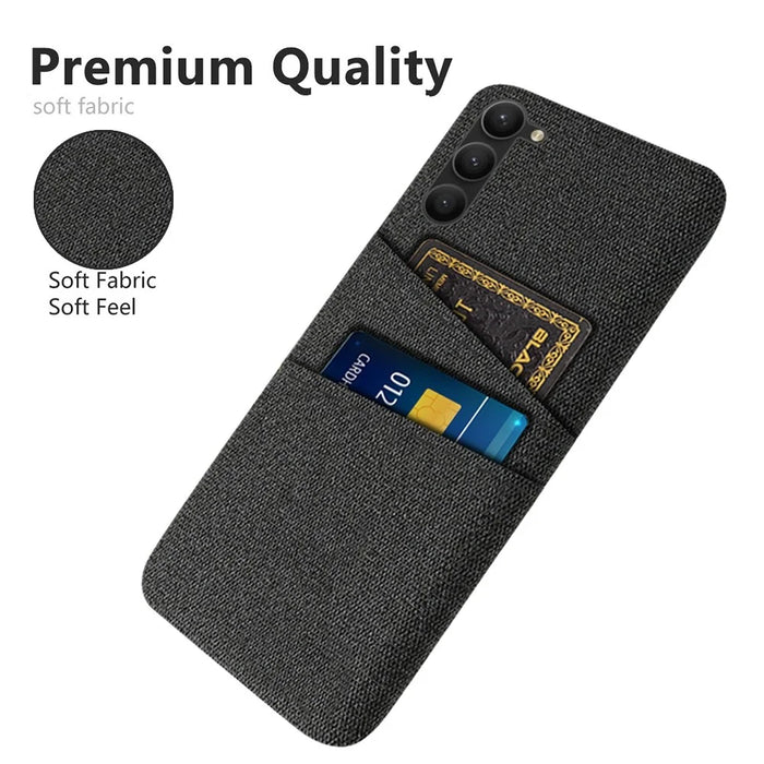 For Samsung Galaxy S23+ Cloth Texture Phone Case Dual Card Slots Hard PC Phone Back Cover - Black - 3