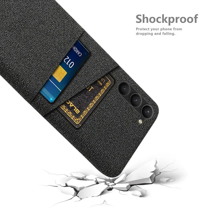 For Samsung Galaxy S23+ Cloth Texture Phone Case Dual Card Slots Hard PC Phone Back Cover - Black - 4