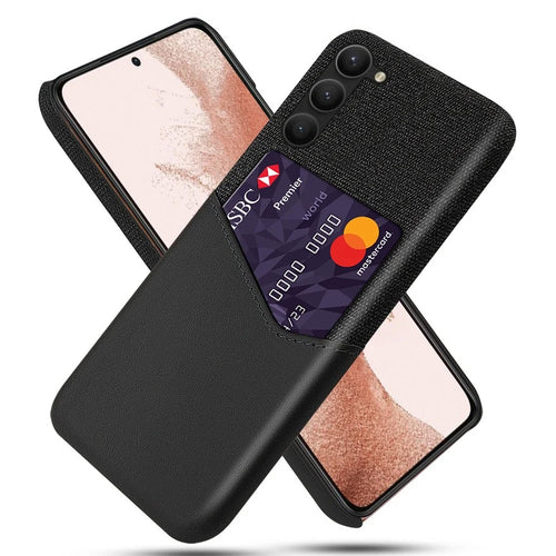 For Samsung Galaxy S23 PU Leather + Hard PC Phone Cover Cloth Texture Card Holder Wear-resistant Mobile Phone Case - Black - 1