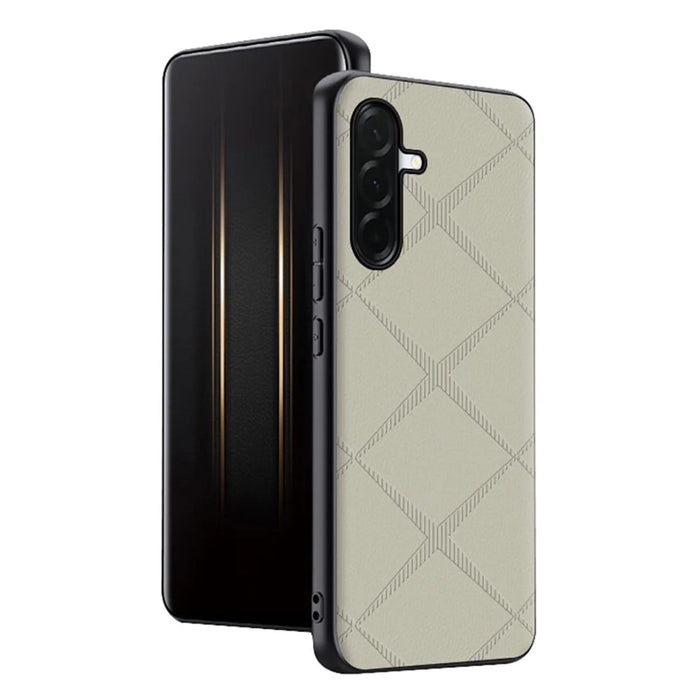 For Samsung Galaxy S25 Case X-Patterned TPU PU Leather PC Anti-Drop Phone Cover - Grey - 1