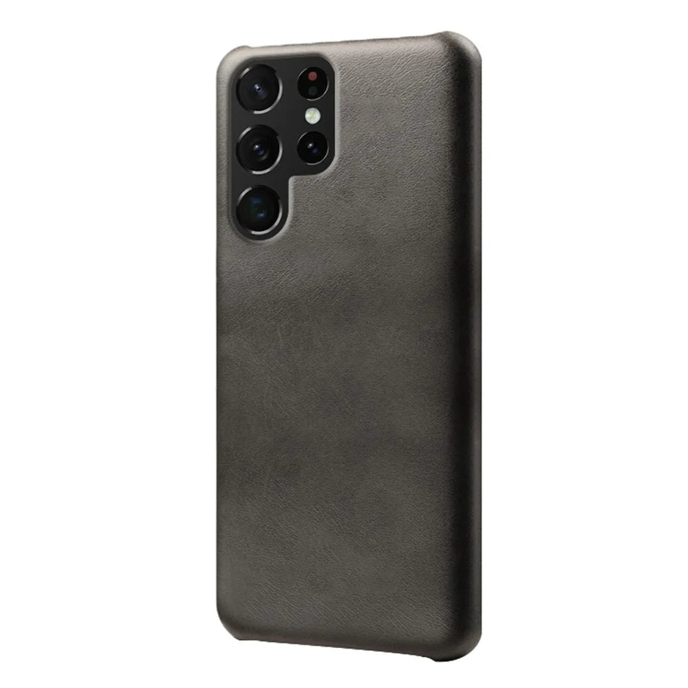 For Samsung Galaxy S23 Ultra  Calf Textured Phone Cover PU Leather Coated PC Anti-fall Cell Phone Case - Black - 1