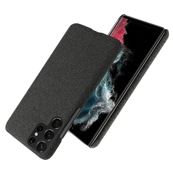 For Samsung Galaxy S23 Ultra Solid Color Hard PC Back Case Cloth Texture Anti-drop Phone Cover - Black - 2