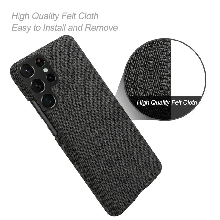 For Samsung Galaxy S23 Ultra Solid Color Hard PC Back Case Cloth Texture Anti-drop Phone Cover - Black - 4