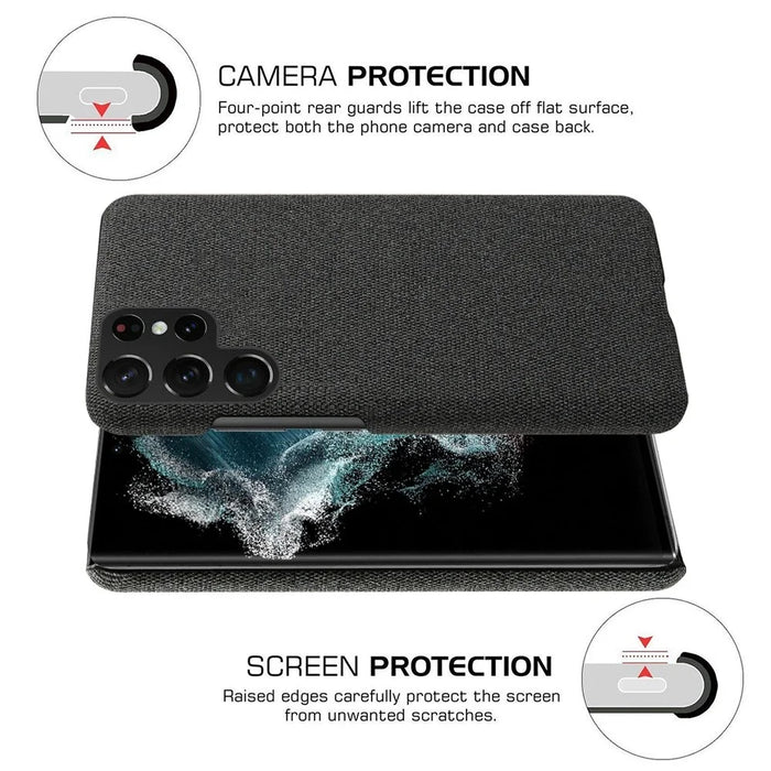 For Samsung Galaxy S23 Ultra Solid Color Hard PC Back Case Cloth Texture Anti-drop Phone Cover - Black - 5