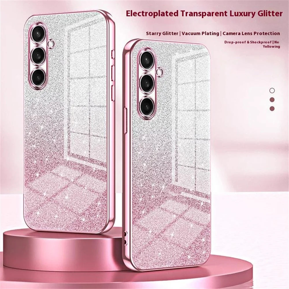 For Samsung Galaxy S24 FE Case Electroplating Gradient Glitter TPU Phone Cover - Pink - 3