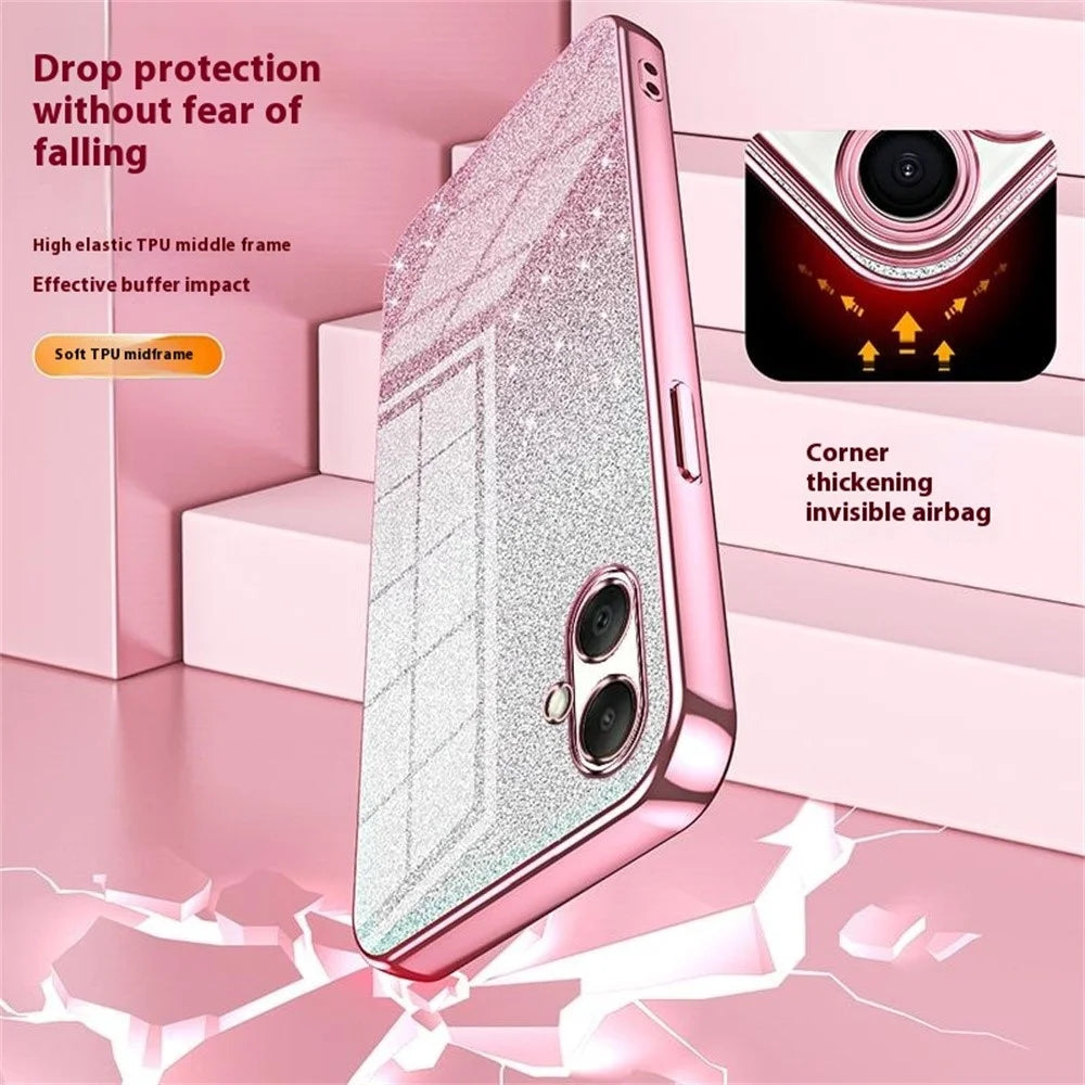 Phone Case For Samsung Galaxy A06 5G  /  A06 4G Electroplating Gradient Glitter TPU Phone Cover - Pink - 5