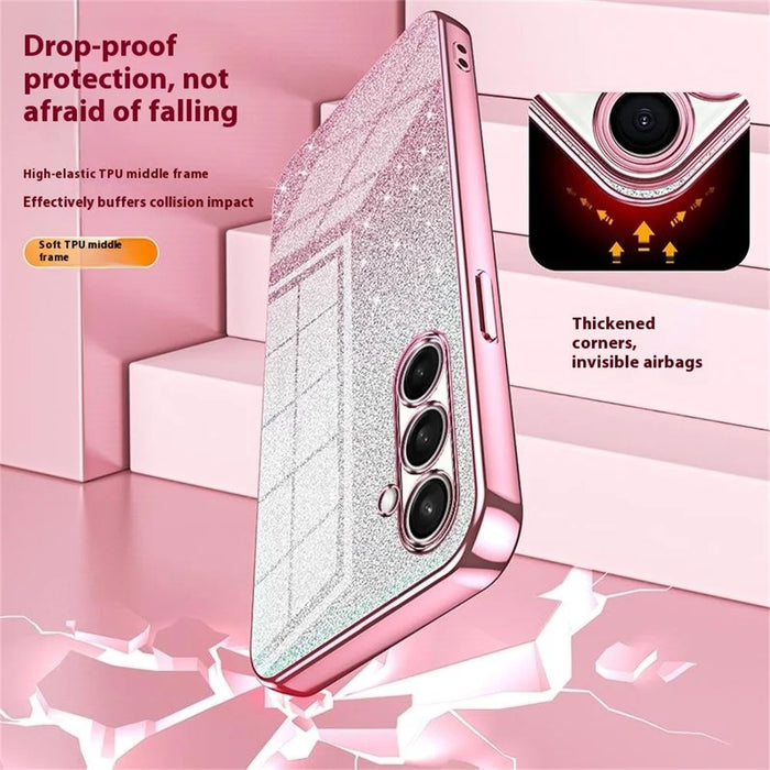 For Samsung Galaxy A27 5G Case Electroplating Gradient Glitter TPU Phone Cover - Pink - 6
