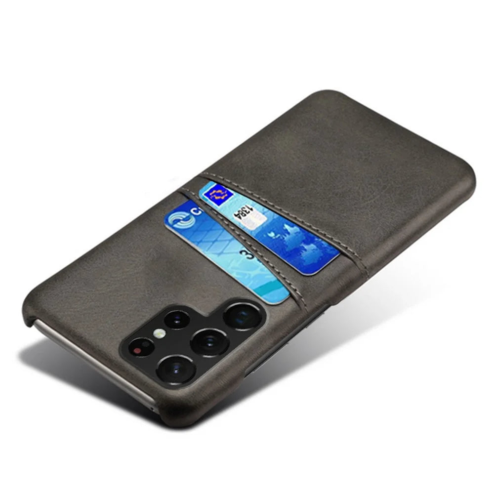 For Samsung Galaxy S23 Ultra Dual Card Slots Anti-scratch Phone Case PU Leather Coated Hard PC Cover - Black - 3