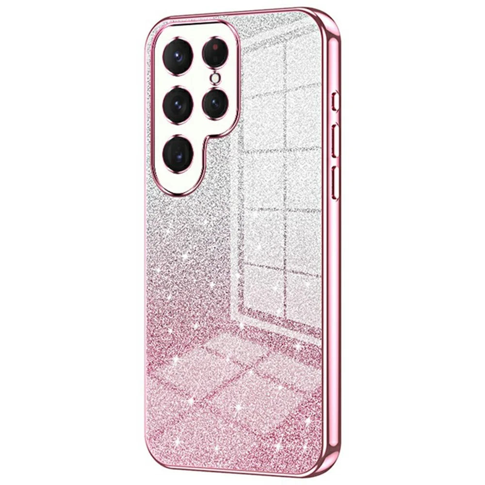 For Samsung Galaxy S26 Ultra Case Electroplating Gradient Glitter TPU Phone Cover - Pink - 1