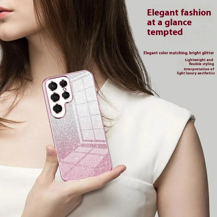 For Samsung Galaxy S26 Ultra Case Electroplating Gradient Glitter TPU Phone Cover - Pink - 3