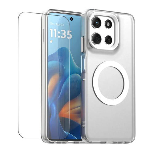 ENKAY HAT PRINCE For Motorola Moto G86 5G Magnetic Case with 9H Tempered Glass   PC TPU Phone Cover - White - 1
