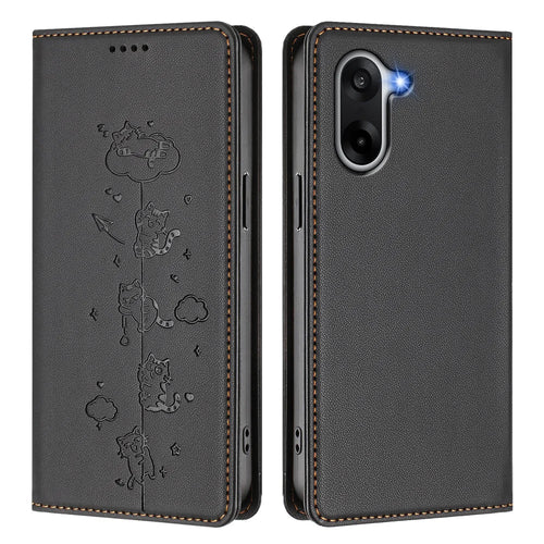For OnePlus Nord CE 5G / OnePlus Ace 5 Racing 5G Case RFID Blocking Wallet Stand Imprinted Cat Pattern Leather Phone Cover - Black - 1