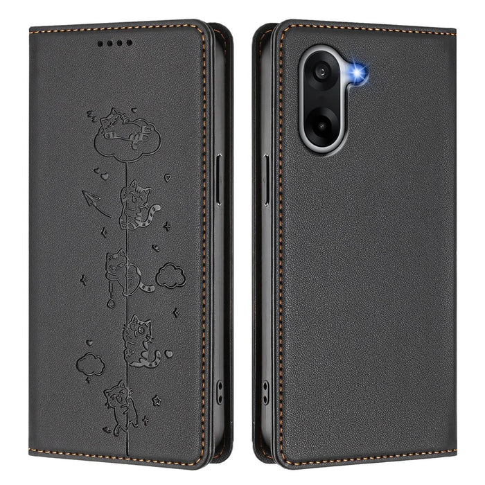 For OnePlus Nord CE 5G / OnePlus Ace 5 Racing 5G Case RFID Blocking Wallet Stand Imprinted Cat Pattern Leather Phone Cover - Black - 1