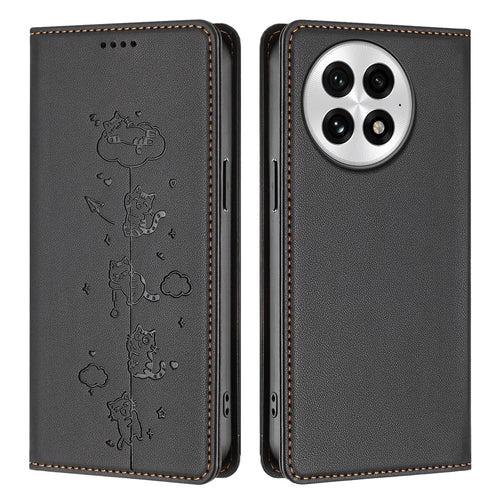 For OnePlus 13 Case RFID Blocking Wallet Stand Imprinted Cat Pattern Leather Phone Cover - Black - 1