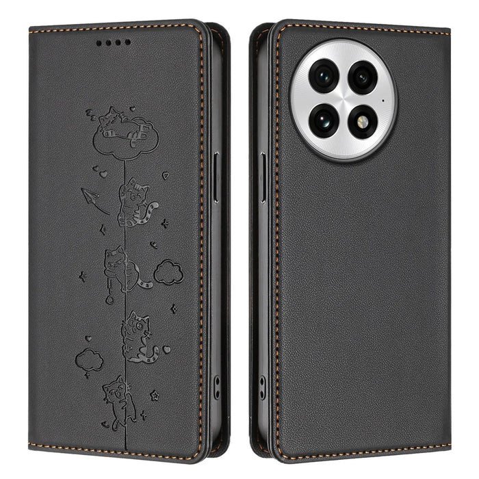 For OnePlus 13 Case RFID Blocking Wallet Stand Imprinted Cat Pattern Leather Phone Cover - Black - 1