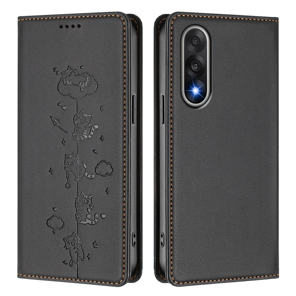 For OnePlus Ace 5 Ultra 5G / OnePlus Nord 5 5G Case RFID Blocking Wallet Stand Imprinted Cat Pattern Leather Phone Cover - Black - 1
