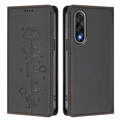 For OnePlus Ace 5 Ultra 5G / OnePlus Nord 5 5G Case RFID Blocking Wallet Stand Imprinted Cat Pattern Leather Phone Cover - Black - 1