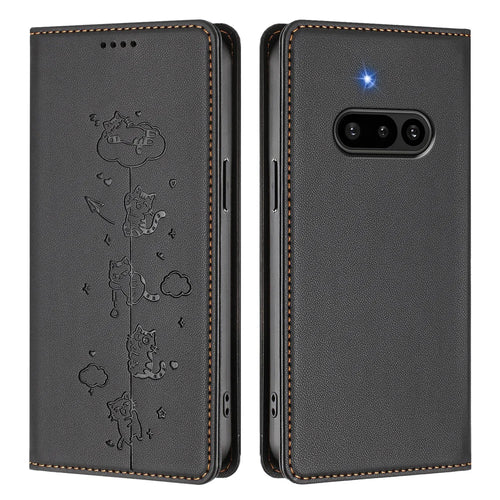 For Nothing Phone (3a) Case RFID Blocking Wallet Stand Imprinted Cat Pattern Leather Phone Cover - Black - 1