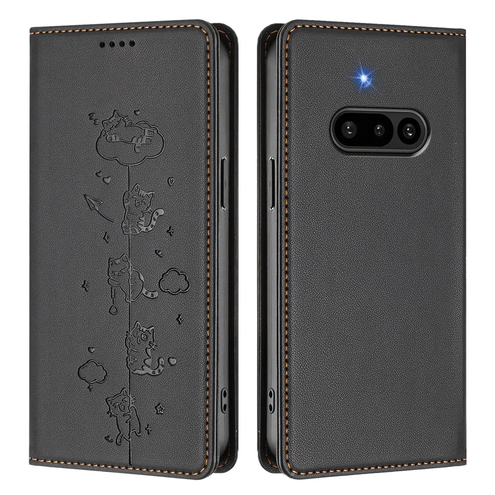 For Nothing Phone (3a) Case RFID Blocking Wallet Stand Imprinted Cat Pattern Leather Phone Cover - Black - 1