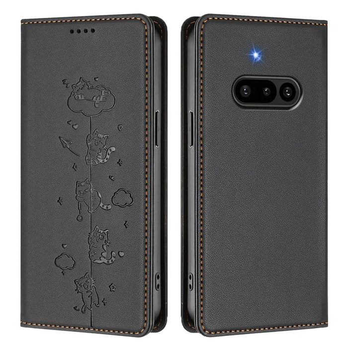 For Nothing Phone (3a) Case RFID Blocking Wallet Stand Imprinted Cat Pattern Leather Phone Cover - Black - 1