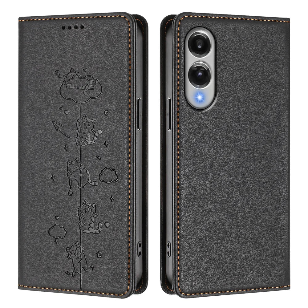 For Samsung Galaxy S25 Edge Case RFID Blocking Wallet Stand Imprinted Cat Pattern Leather Phone Cover - Black - 1